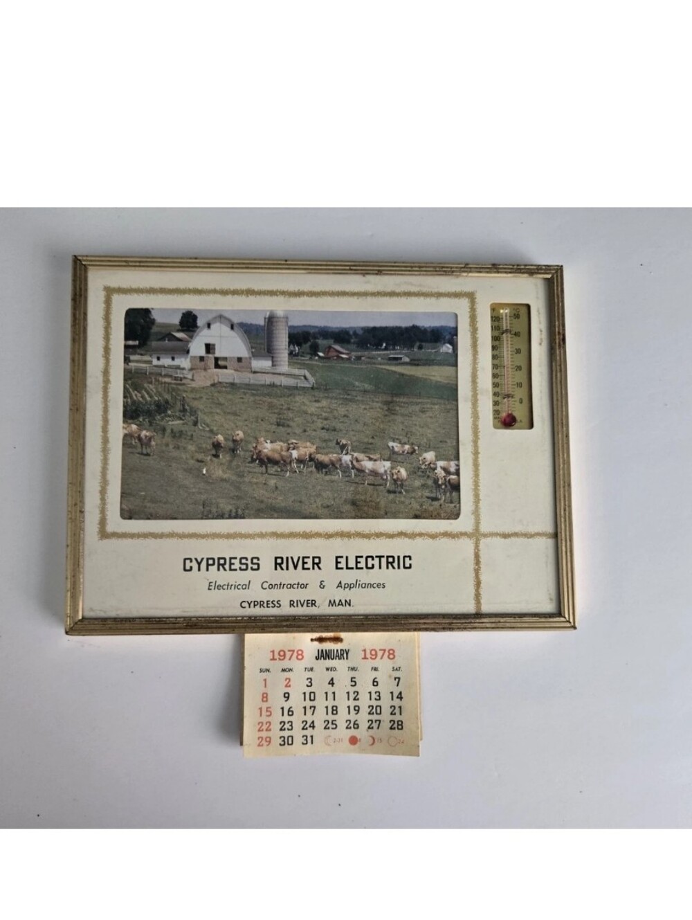 Cypress River Manitoba Vintage Calendar Thermometer
